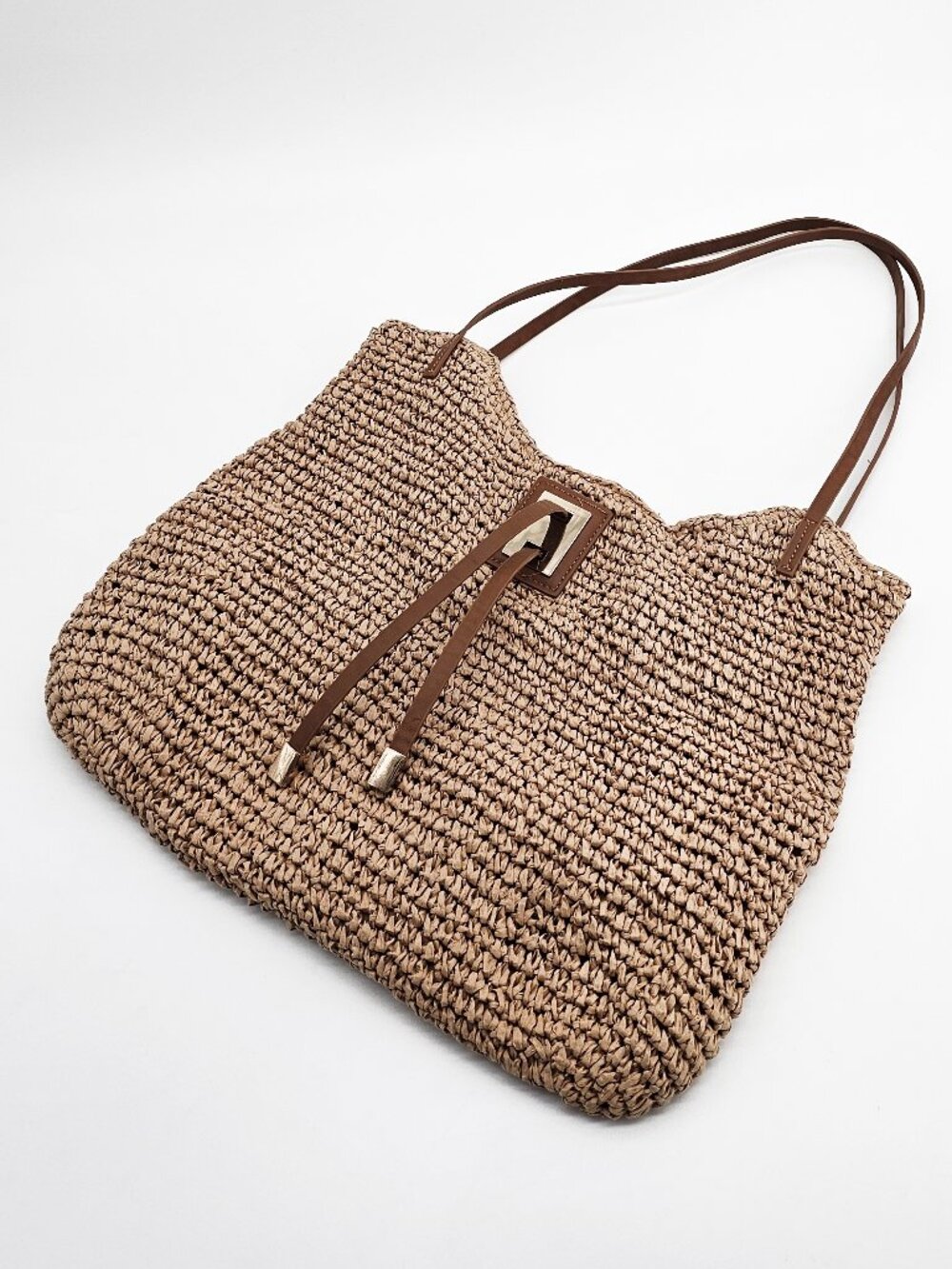 Studio Collection Woven Straw Beach Tote Bag Brown Tan